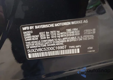 2013 BMW X5 xDrive50I из США, поврежденный, VIN 5UXZV8C52D0C16907